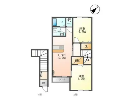 サンライズ東方II(2LDK/2階)の間取り写真