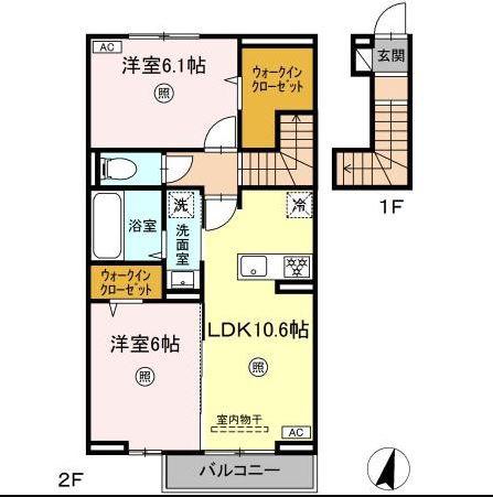 ロイヤルタウン上峰 C(2LDK/2階)の間取り写真