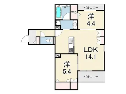 LA VITA西宮北口(2LDK/3階)の間取り写真
