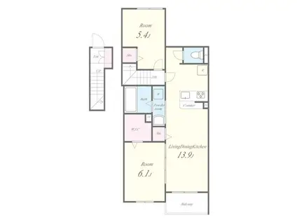 レヴィスタ茜部 東棟(2LDK/2階)の間取り写真