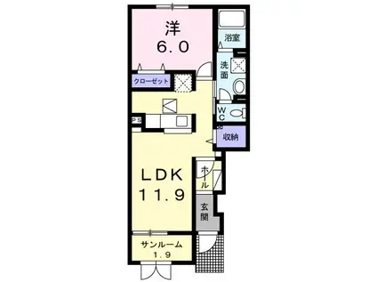 くつろぎ(1LDK/1階)の間取り写真