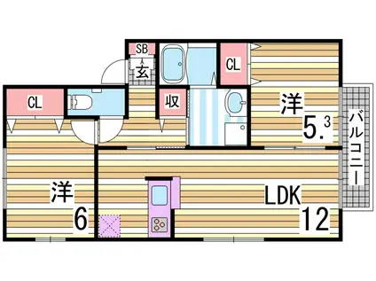 エスペランス西神戸 A棟(2LDK/2階)の間取り写真