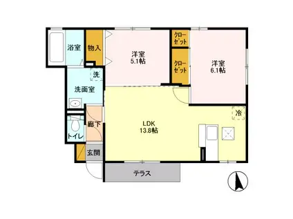 メイプルリーフD(2LDK/1階)の間取り写真