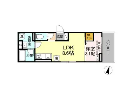 ディー パイナ 登戸新町(1LDK/3階)の間取り写真