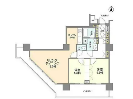 豊洲シエルタワー(2LDK/12階)の間取り写真