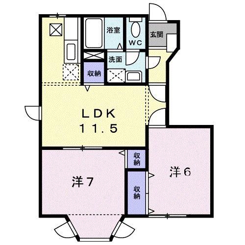 アンソレイエメゾン二号館(2LDK/1階)の間取り写真