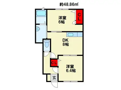 エーデルハイムCHIYO(2DK/1階)の間取り写真