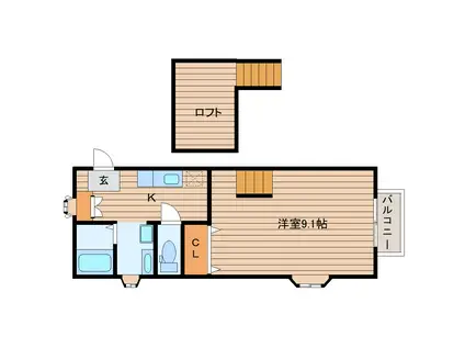 WISH愛子東(1K/2階)の間取り写真