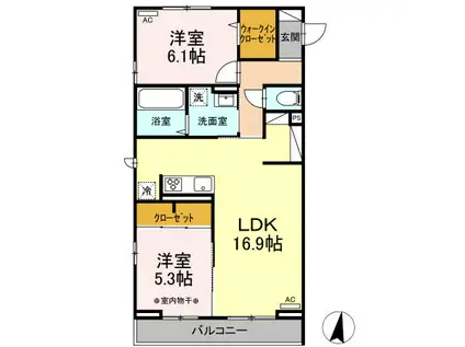 D-ROOM利府(2LDK/2階)の間取り写真