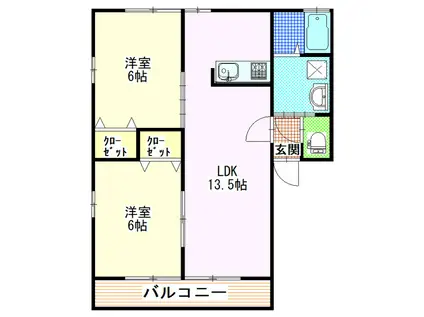 シティハイムヴァルトB(2LDK/1階)の間取り写真