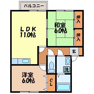 エスポワールくるり(2LDK/1階)の間取り写真