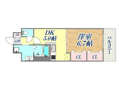 プレジール三ノ宮2(1DK/9階)の間取り写真