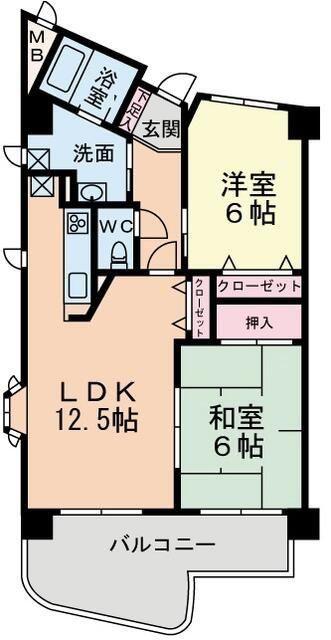 ピュアライフビル(2LDK/6階)の間取り写真