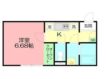 カインドネス本厚木ガーデンIII(1K/1階)の間取り写真