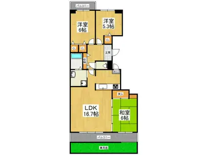 リベラス21金剛東 6棟(3LDK/1階)の間取り写真