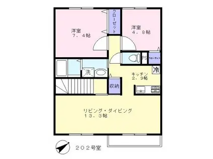 ティアレ(2LDK/2階)の間取り写真