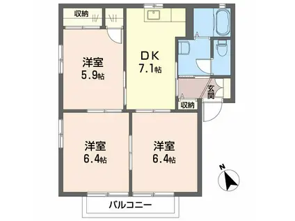 ファーブル衣干 A棟(3DK/2階)の間取り写真