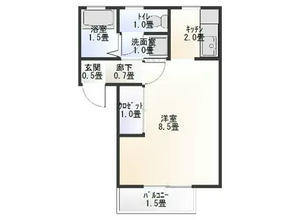 サウスビュー福重(1K/2階)の間取り写真