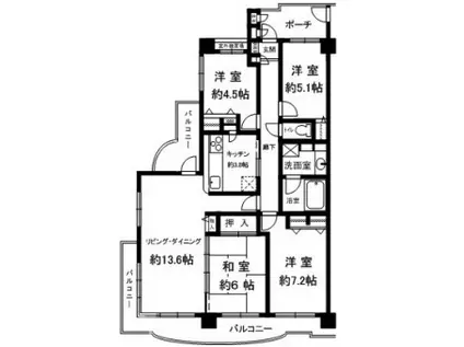 ルネ・ヒューマンズガーデン和泉(4LDK/5階)の間取り写真