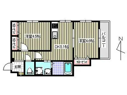 クレイドル藤崎(2DK/2階)の間取り写真