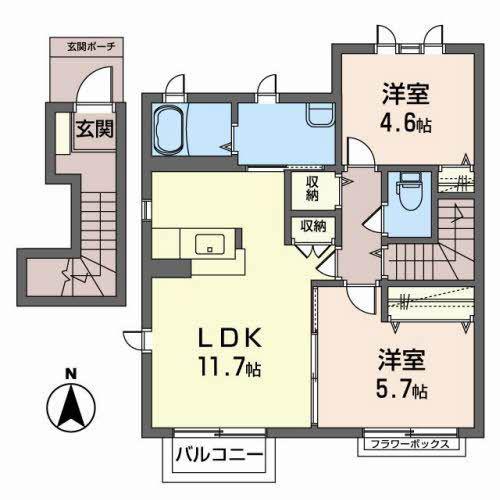 コーポラス開成7号館(2LDK/2階)の間取り写真