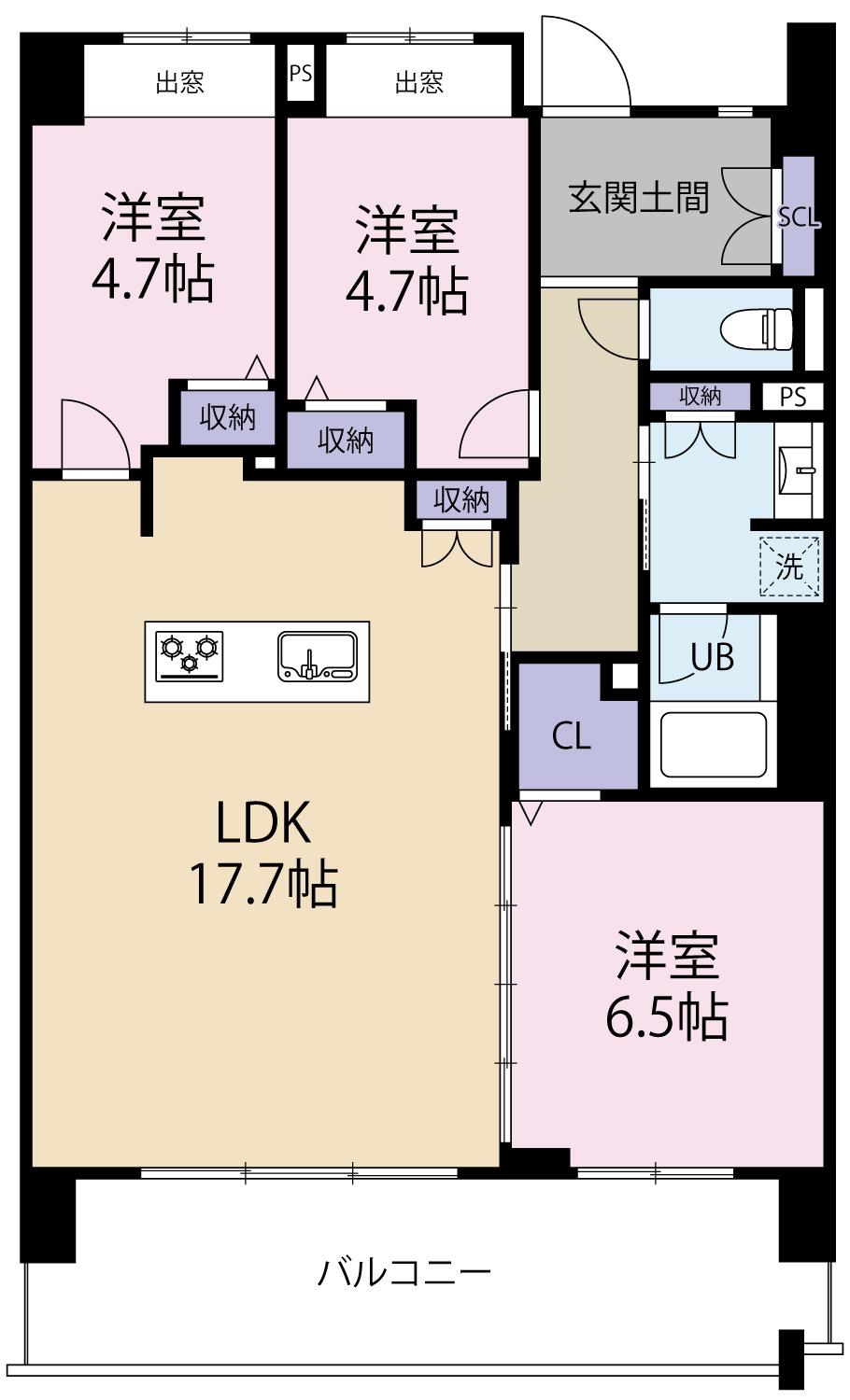 LASANTE 照葉オーシャンテラス(3LDK/4階)の間取り写真