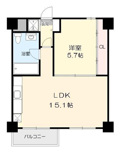 ASレジデンス材木町(1LDK/8階)の間取り写真