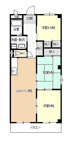 ラフィネ櫻館(3LDK/4階)の間取り写真