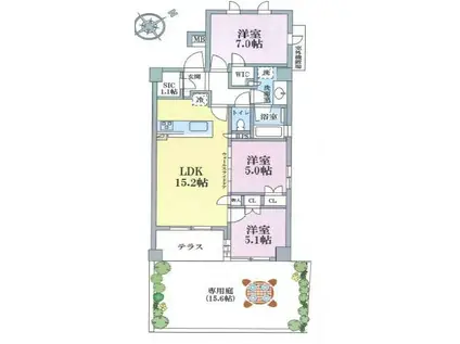 京王井の頭線 永福町駅 徒歩5分 4階建 築10年(3LDK/1階)の間取り写真