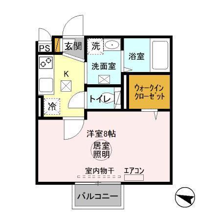 ヴィラ・グランメールII(1K/1階)の間取り写真