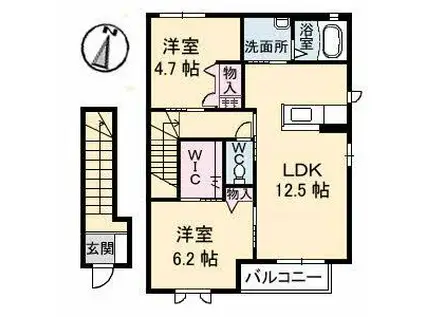 シャーメゾンJUNO A棟(2LDK/2階)の間取り写真