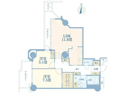 エルザタワー55(2LDK/14階)の間取り写真