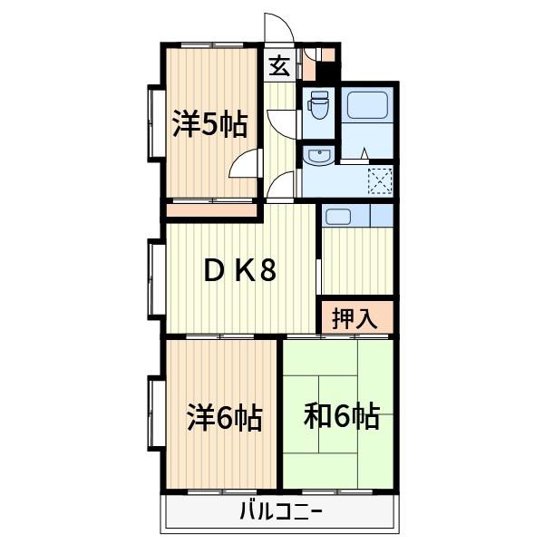 イーストビレッジ(3DK/2階)の間取り写真