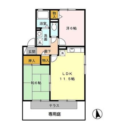 ベルデュール(2LDK/1階)の間取り写真