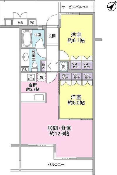 ホーフ横浜旭ヶ丘(2LDK/1階)の間取り写真