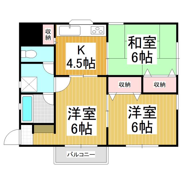 アプルハイツ西(3DK/1階)の間取り写真
