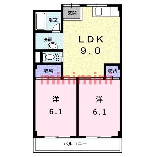 ハイシャトー大翔(2LDK/2階)の間取り写真