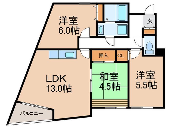 ベルトゥリー若草アネックス(3LDK/1階)の間取り写真