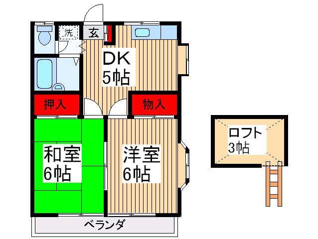 ハイネスコイド(2DK/2階)の間取り写真