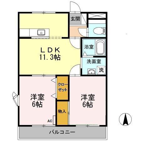 ディスカバリー柿田II(2LDK/1階)の間取り写真