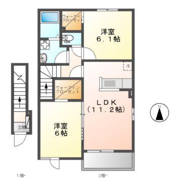 フランI(2LDK/2階)の間取り写真