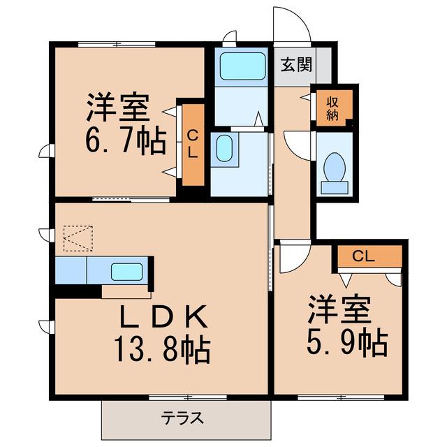 シャーメゾンロイヤルヒルズII(2LDK/1階)の間取り写真