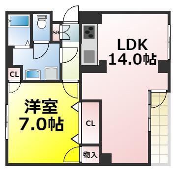 ブランドールM(1LDK/5階)の間取り写真