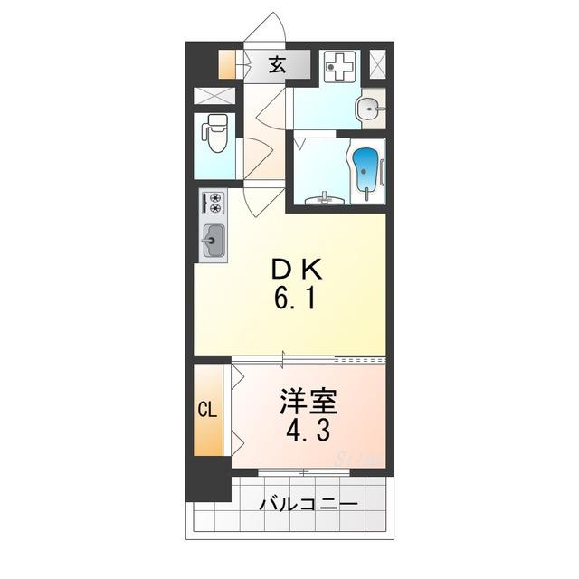 メイクス天王寺南(1DK/9階)の間取り写真