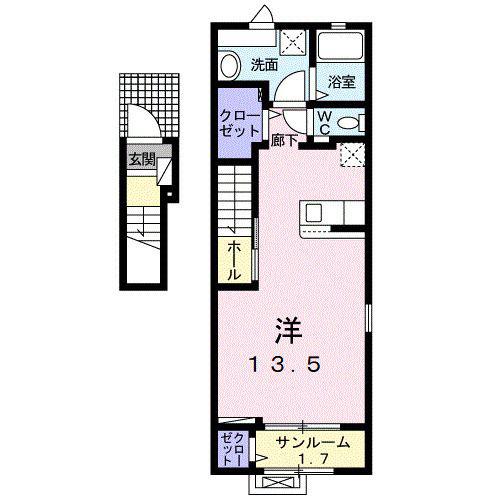 ペルズィモーネ(ワンルーム/2階)の間取り写真