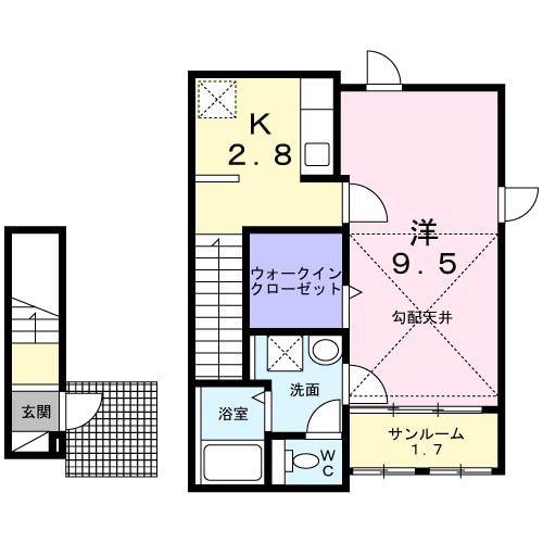 ブレスサイドヒルズH(1K/2階)の間取り写真