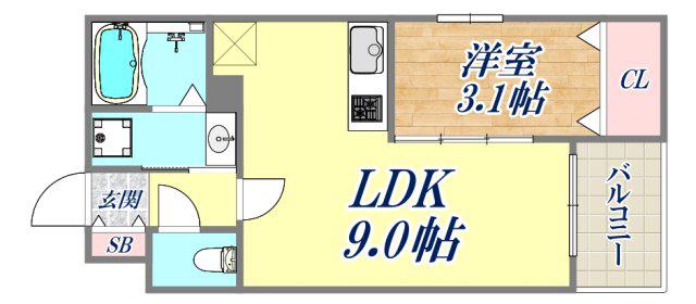 ザカラー東本町B棟(1LDK/1階)の間取り写真