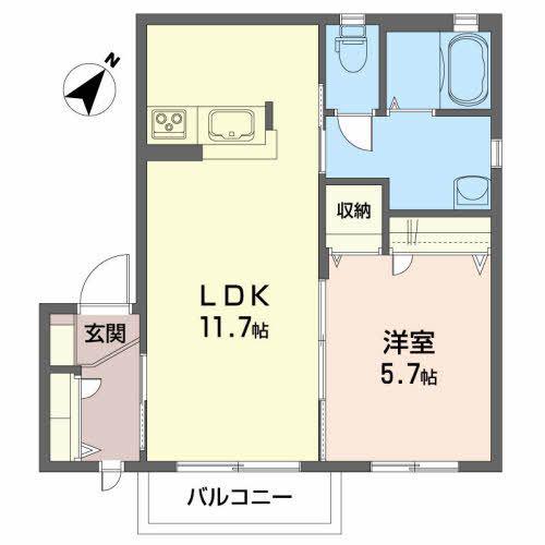 シャーメゾン銀河(1LDK/2階)の間取り写真
