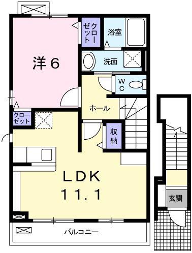 サンパティーク・カーサA棟(1LDK/2階)の間取り写真