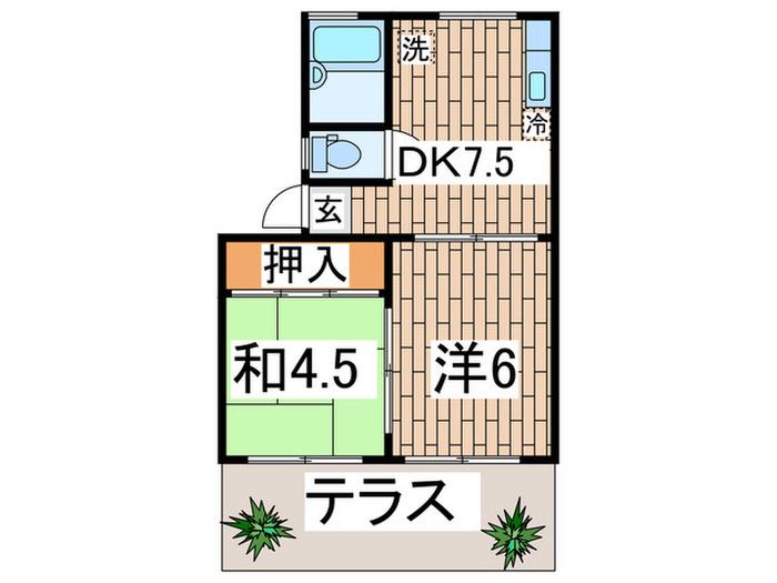 アルファハイム(2DK/1階)の間取り写真
